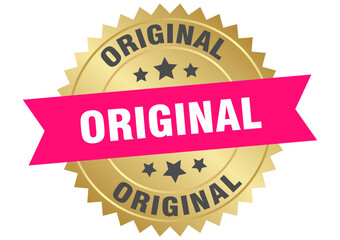 original. original round pink and gold label isolated on transparent background