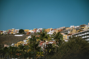 view of the city of la Gomera with colorful traditional southern houses