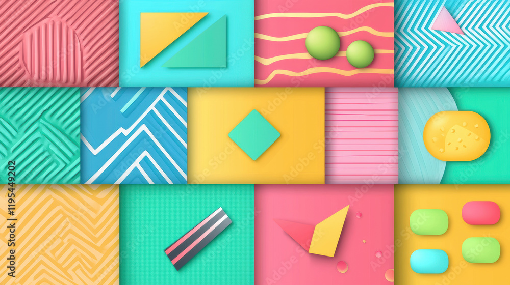Aufkleber Colorful geometric shapes and patterns create vibrant abstract background