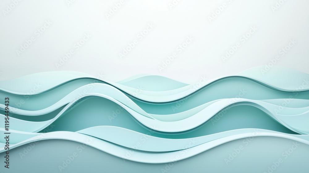 Aufkleber Smooth waves in soft teal tones create serene and calming atmosphere. gentle curves evoke sense of tranquility and fluidity