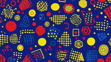 Abstract geometric textile pattern design, navy blue background