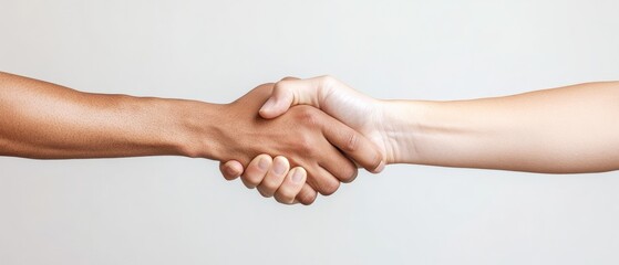 Dynamic Partnership Symbolism Multicultural Handshake on Neutral Backdrop - Strategic Leadership Imagery for Modern Business Alliances and Cross-Cultural Marketing Success