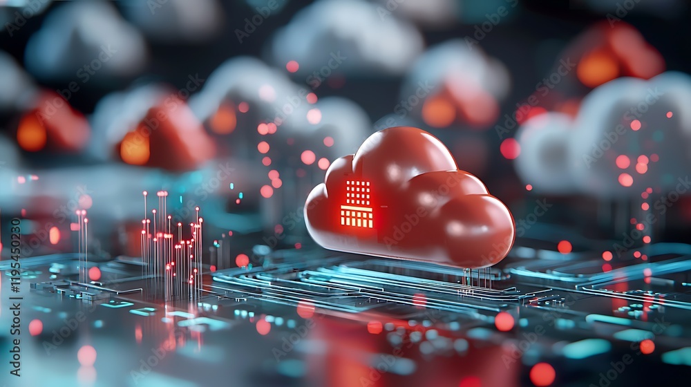Poster ai powered robot surrounded by breached data clouds futuristic depicting cybersecurity threats and d