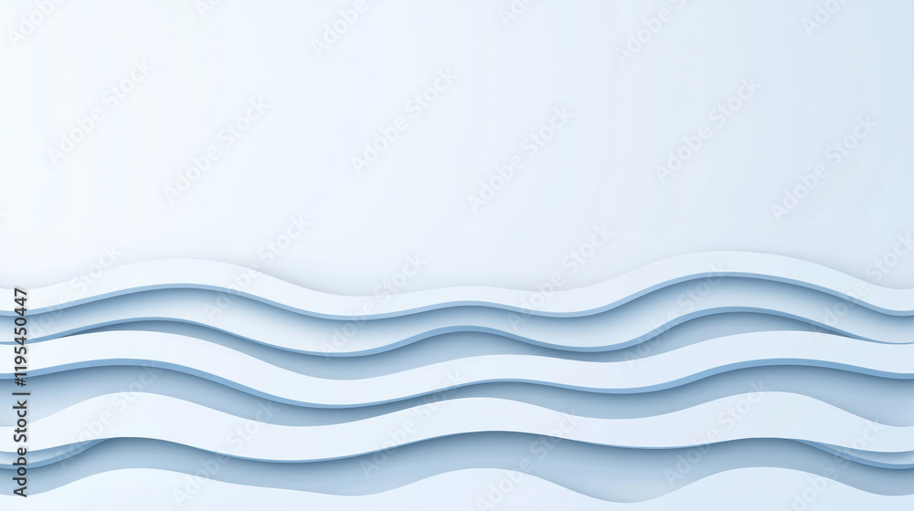 Poster Smooth blue waves create serene background with layered textures and soft gradients. Ideal for calming designs and presentations