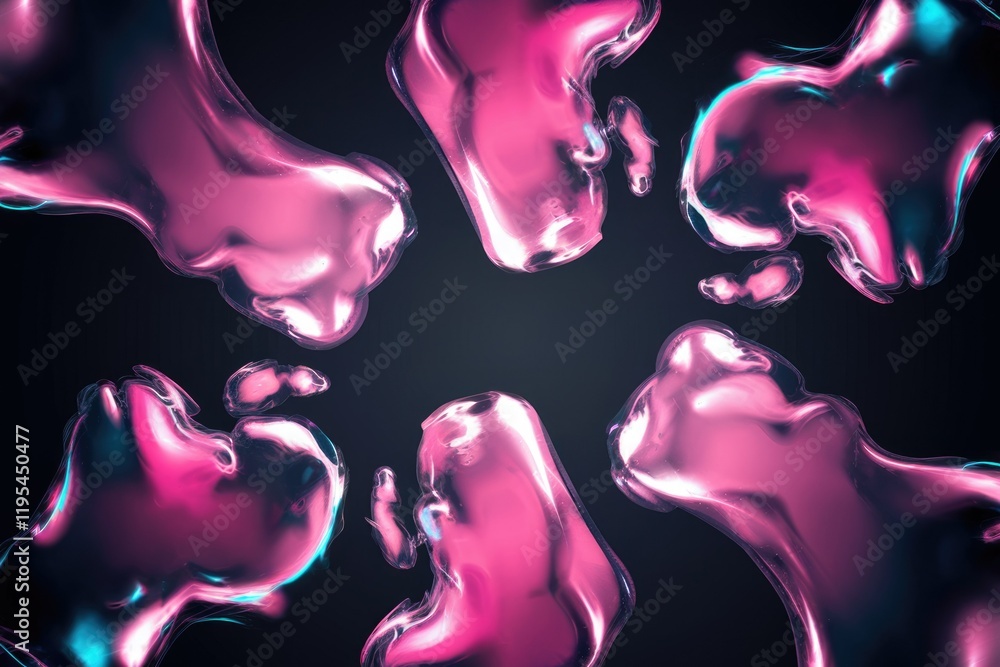 Poster abstract art depicting pink, glossy, liquid shapes on a dark background, creating a mesmerizing visu