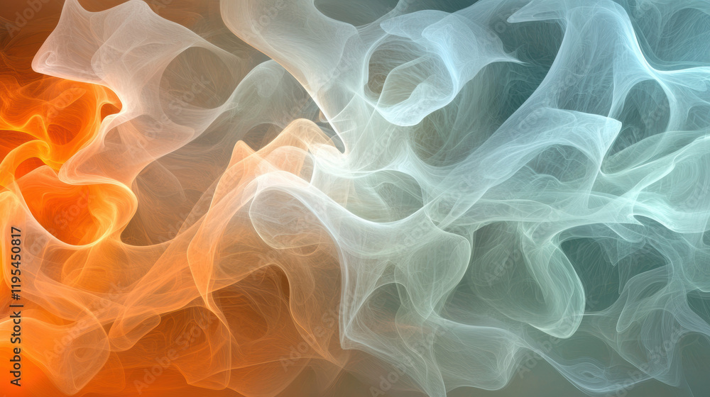 Aufkleber abstract digital art with flowing colors and textures, featuring orange and blue hues, creating sens