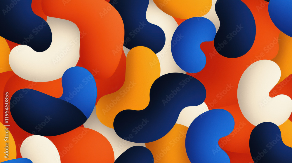 Aufkleber colorful abstract shapes orange, blue, and cream create vibrant pattern. design features smooth curv