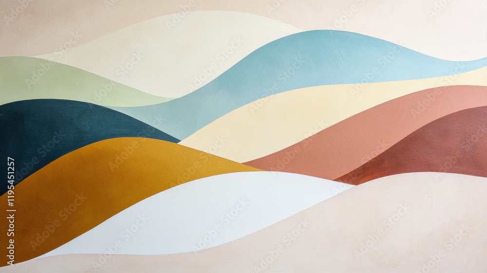 Poster abstract landscape with flowing waves in soft colors