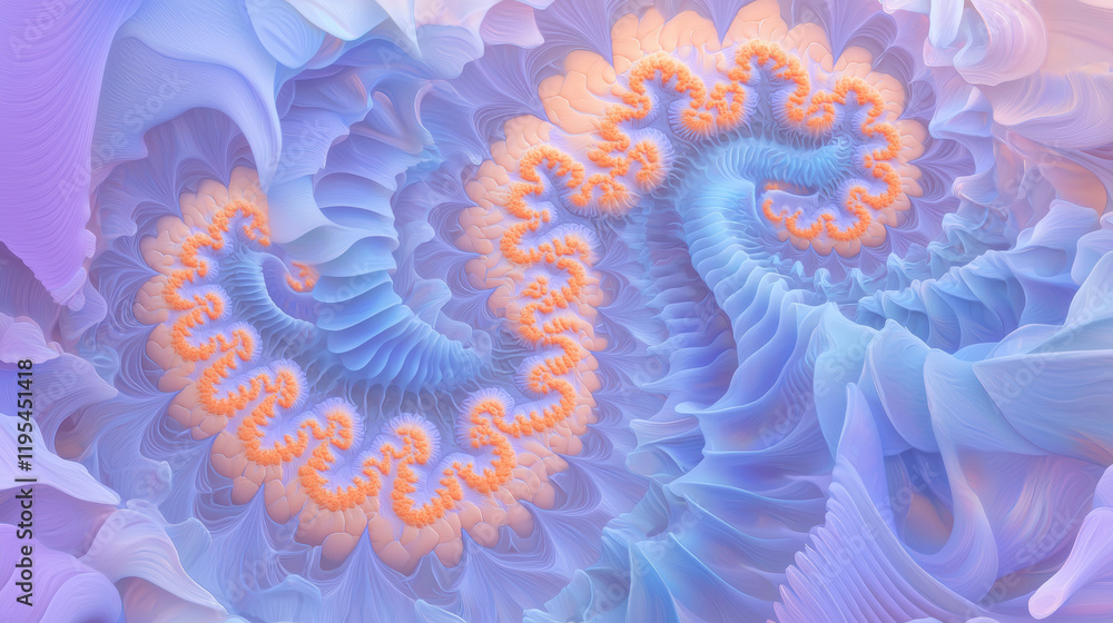 Poster Abstract fractal design with swirling patterns in pastel colors, creating mesmerizing visual effect. Ideal for backgrounds and digital art