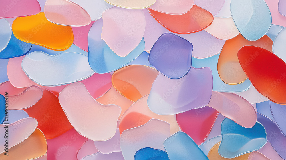 Poster colorful translucent shapes create vibrant abstract background, evoking sense of playfulness and cre