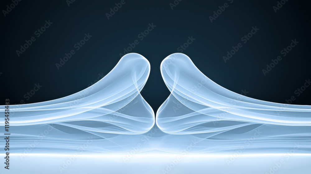 Fototapete Ethereal blue smoke forms symmetrical pattern against dark background, creating calming and abstract visual