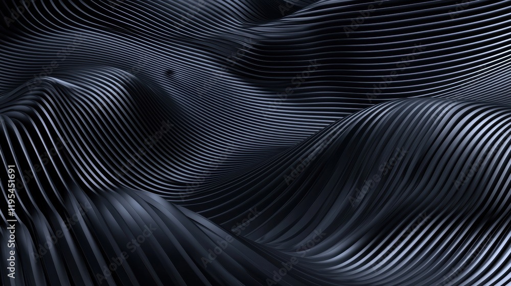 Leinwandbilder Sleek black waves create mesmerizing pattern, showcasing depth and texture