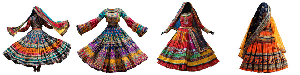 Obraz premium Gidda dance costume – Traditional attire worn by women during the Gidda dance, a popular folk dance performed during Lohri. Isolated on Clear White Background Highly Detailed 