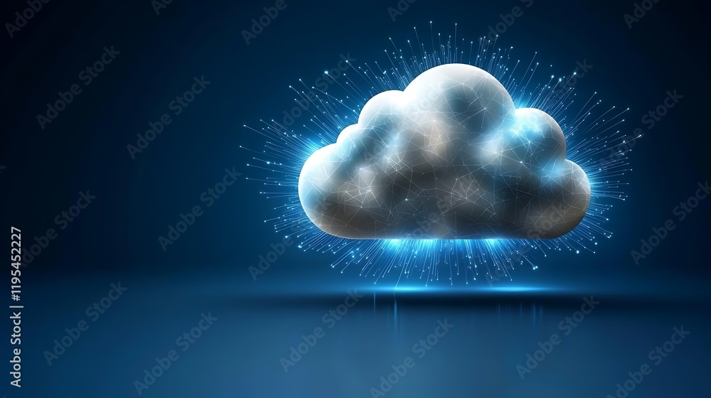Poster captivating holographic cloud formation against a deep blue backdrop symbolizing the dynamic and cut