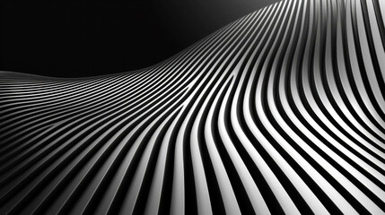 Sleek black and white wavy lines create modern abstract design