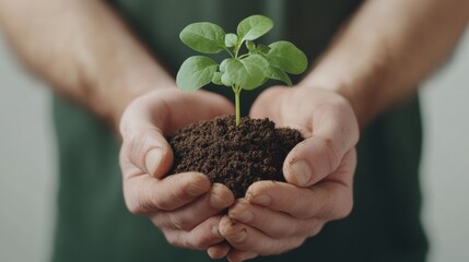 Sustainable Urban Gardening Hands in Eco-Friendly Gloves Planting Seedlings in Rich Soil - Empowering Green Thumb Initiatives for Modern Urban Communities