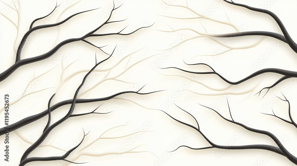 Poster Abstract black and white tree branches create minimalist design. intricate patterns evoke sense of calm and nature beauty