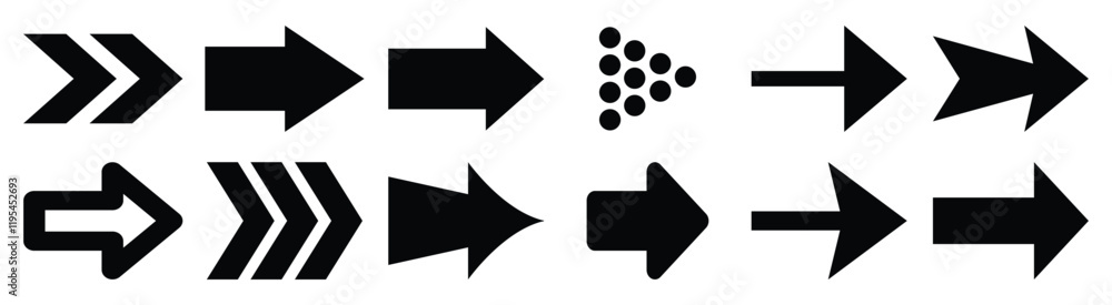 Poster arrows icons set, modern simple flat black vector pointer signs. arrow icon set for forward click bu