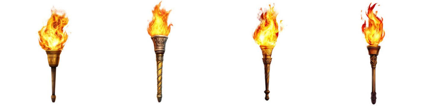 Fire torch &ndash; Represents the light of hope, activism, or a guiding force for change. Isolated on Clear White Background Highly Detailed