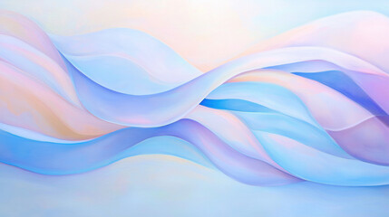 Fototapeta premium Soft pastel waves in blue and pink create serene abstract composition