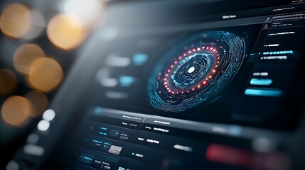 Obraz premium Cloud based Futuristic Digital Editing Interface with Glowing Holographic Visualization and Machine Learning Analytics Advanced user interface design with cutting edge data processing