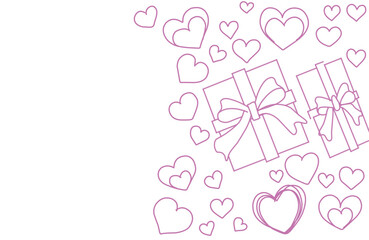 Doodle love background illustration valentines day banner.Valentine's Day card with cute hearts icon symbol.Perfect for stickers and greeting cards.