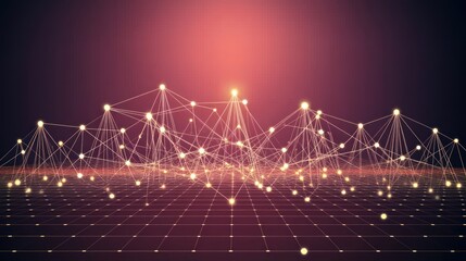 Abstract network connection, glowing nodes and lines on a dark background.