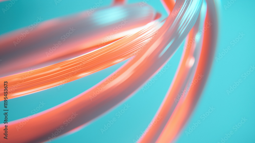 Poster vibrant abstract design featuring glowing orange and blue curves, creating dynamic visual effect