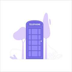 Telephone Booth In Flat Vector Illustration Symbolizing Communication, Nostalgia, And Urban Landmark, Isolated On White Background.