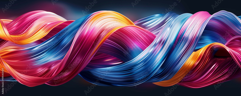 Poster a dynamic abstract composition of intertwined bands of vibrant colors in a smooth, flowing design