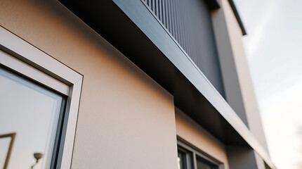 Fototapeta premium Modern Architectural Design: Sleek Exterior of a Contemporary Home. Clean lines and minimalist style create a stunning visual appeal.