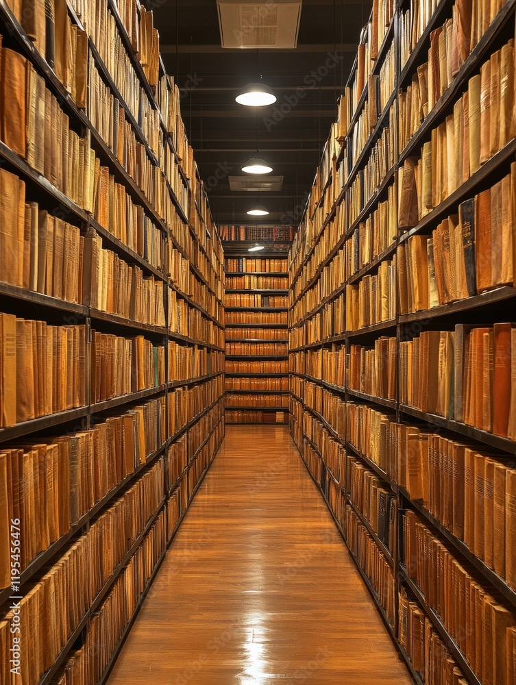 Aufkleber minimalist legal archive design sleek wooden shelving and rows of files in soft light - enhancing ci