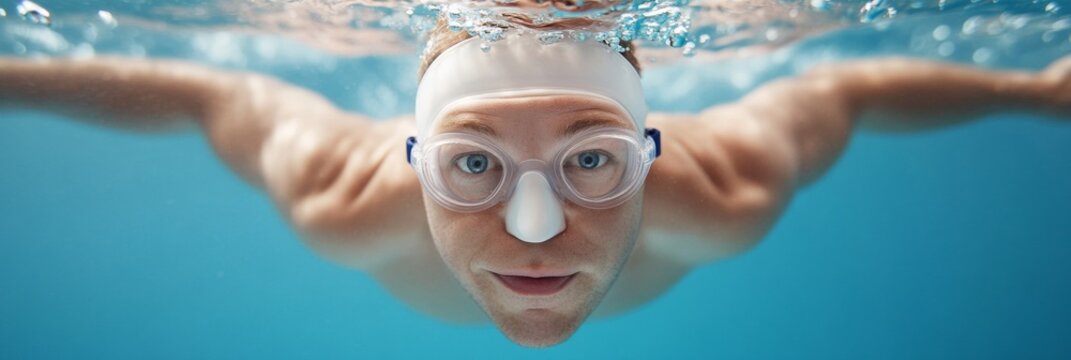 Dynamic Aquatic Excellence Male Swimmers Focus Underwater with Cutting-Edge Swimwear and Textured Ripples - High-Impact Sports Promotion for Facilities and Fitness Enthusiasts