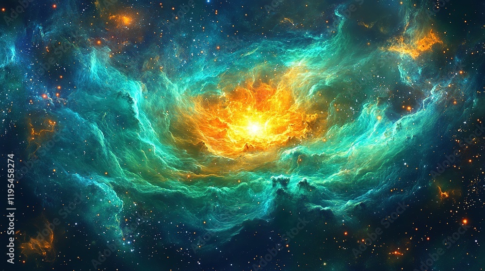 Poster celestial explosion of colorful nebula outer space digital art cosmic environment wide-angle view as