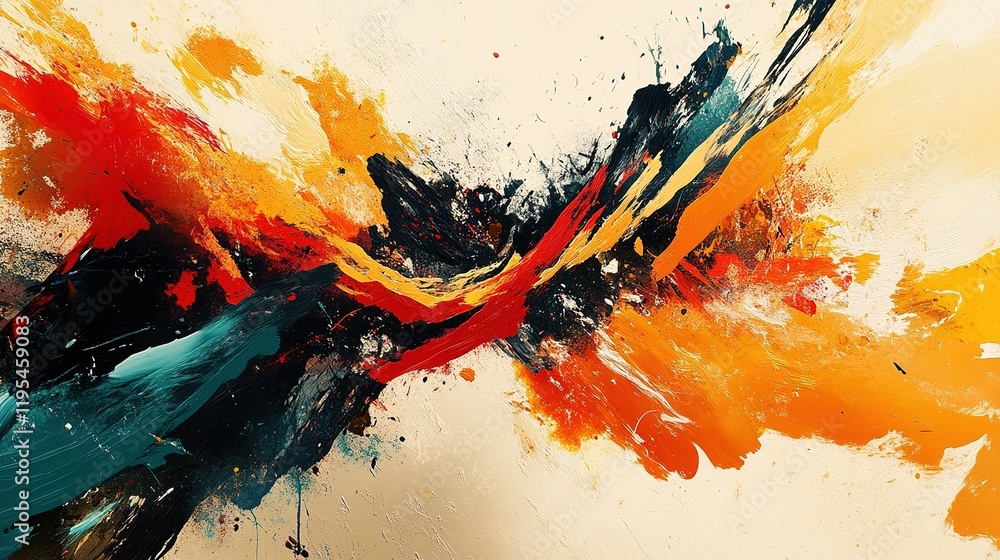 Poster dynamic abstract art creation gallery visual artwork bright colors close-up emotive expression for a