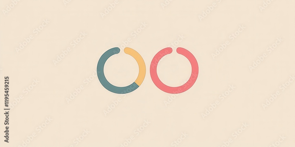 Poster two circular shapes in blue and red are intertwined, symbolizing connection and unity in a modern an
