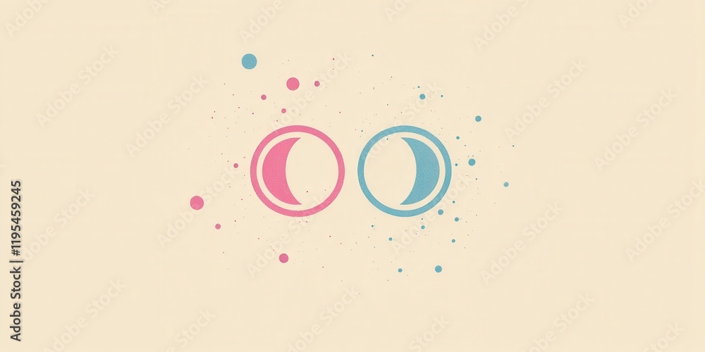 Aufkleber two overlapping circles in pink and blue create a visually appealing contrast, surrounded by decorat