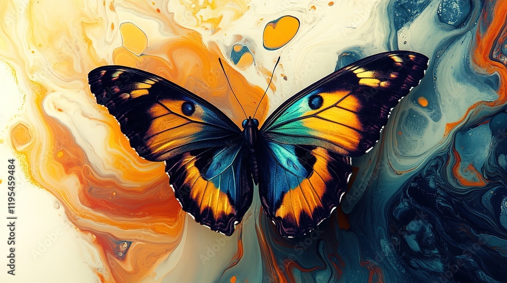 Poster vibrant butterfly displaying colorful patterns nature scene artistic photography macro view aestheti