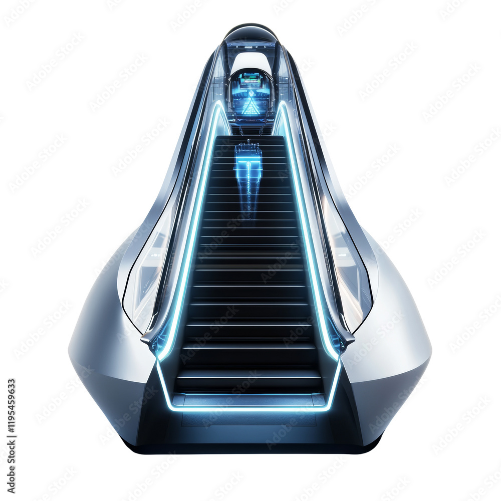 Aufkleber a digitally rendered image depicts a futuristic escalator with a transparent design and a holographi