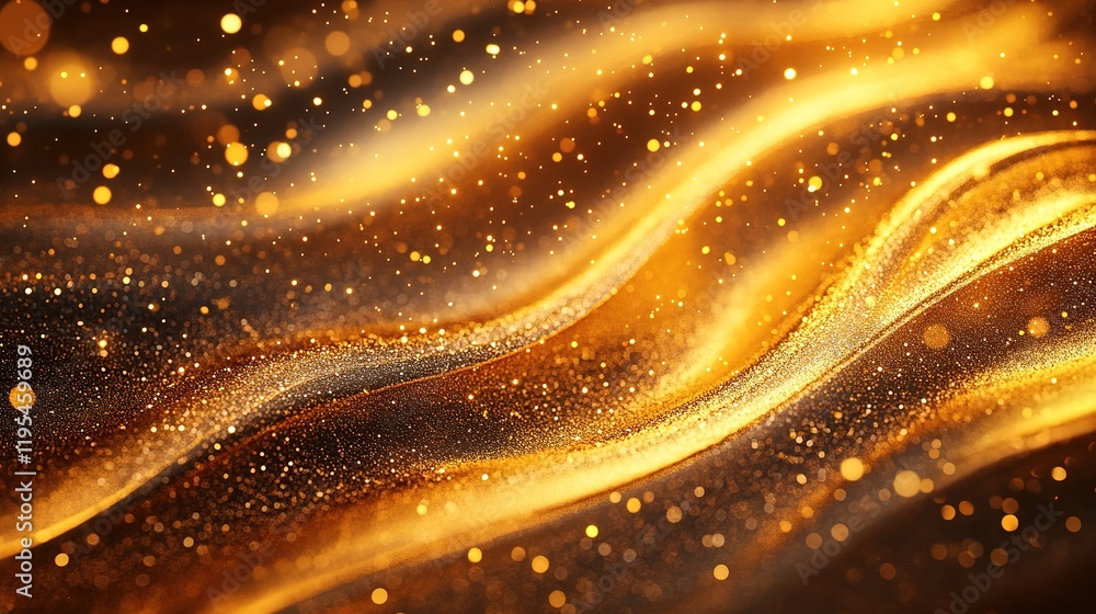 Poster dynamic sparkling gold waves abstract art digital creation elegant atmosphere close-up view beauty i