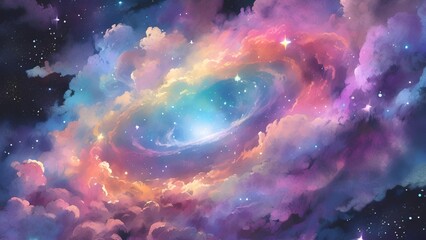  Colorful space galaxy cloud nebula anime style. Stary night cosmos. Universe science astronomy. Supernova background wallpaper lofi
