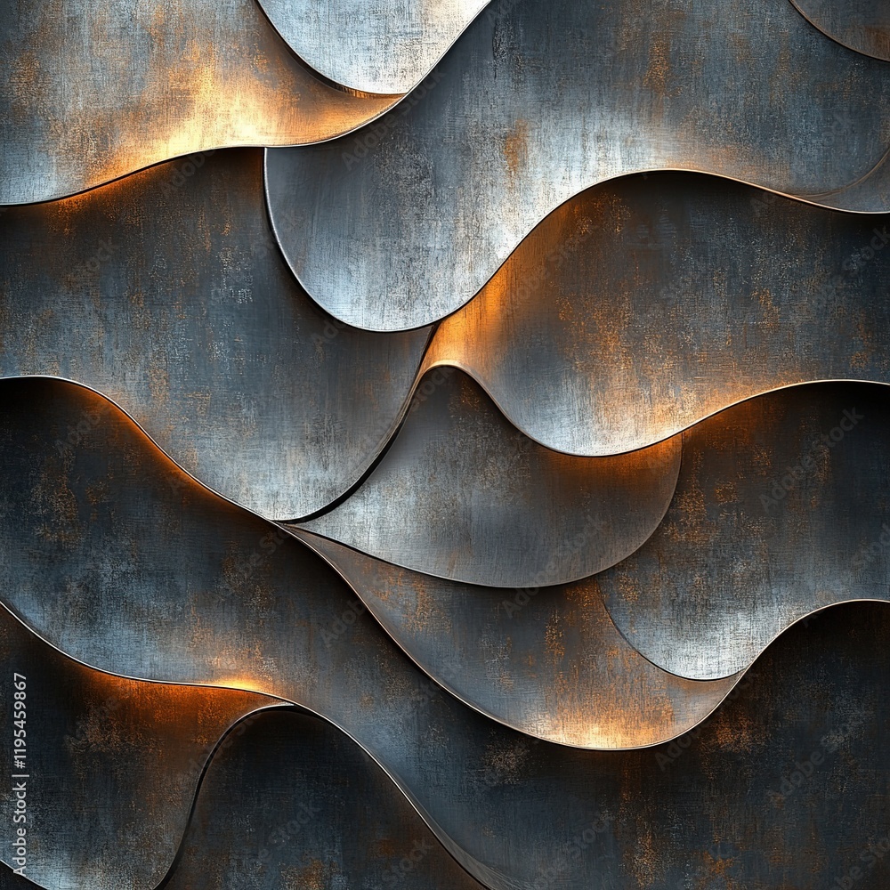 Poster dynamic metallic waves abstract design modern art indoor gallery close-up visual texture