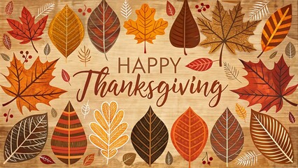 Thanksgiving greeting card with autumn leaves