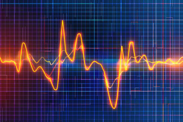 Digital heartbeat line pulsates steadily on a vibrant blue grid background