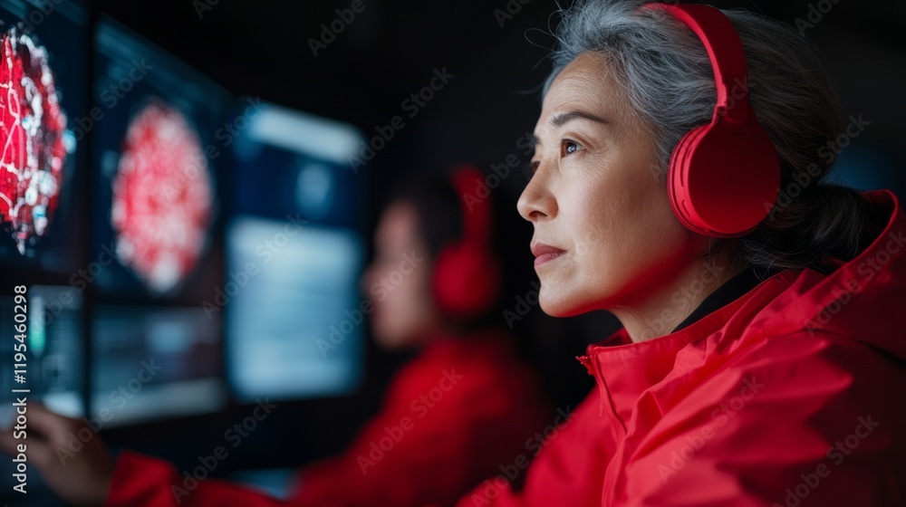 Aufkleber Multi-Ethnic Emergency Response Team Utilizing Modern Technology in Dispatch Center