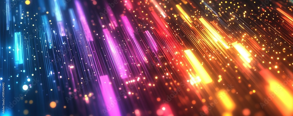 Poster dynamic light trails and particles abstract art digital design colorful environment close-up viewpoi