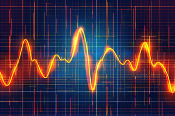 Naklejka premium Digital heartbeat line pulsates steadily on a vibrant blue grid background