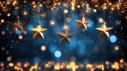 Celebrating holiday cheer with festive star decorations indoor celebration sparkling background magical atmosphere