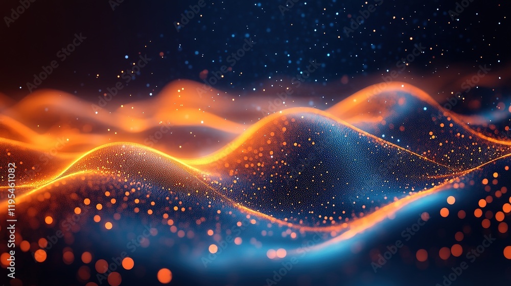 Poster dynamic waves of light and color abstract digital art vibrant visuals dark background conceptual des