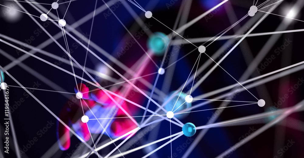 Leinwandbilder Global network. Blockchain. 3D illustration. Neural networks and artificial intelligence. Abstract
